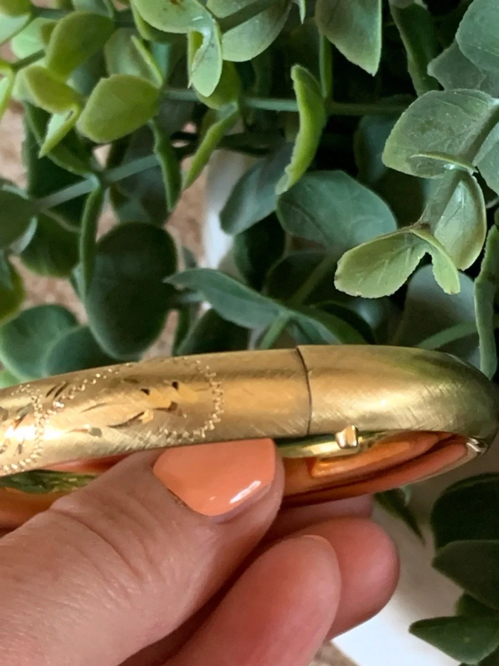Vintage Gold Tone Floral Engraved Bracelet with Rose Accent